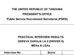 MATOKEO ya Usaili wa Vitendo Dereva Daraja la II MDAs & LGAs MATOKEO ya Usaili wa Vitendo Dereva Daraja la II MDAs & LGAs